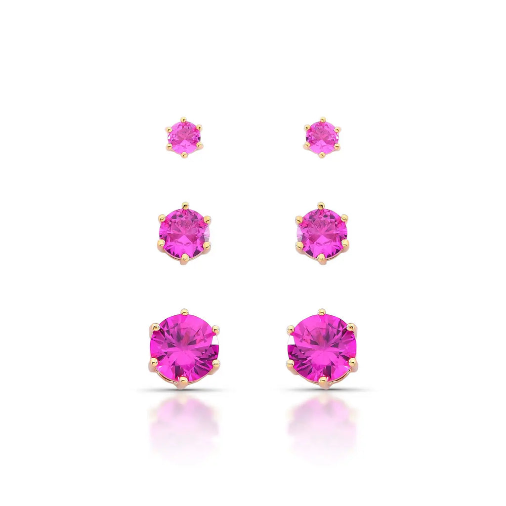 Brinco Trio Ponto de Luz Rosa Pink