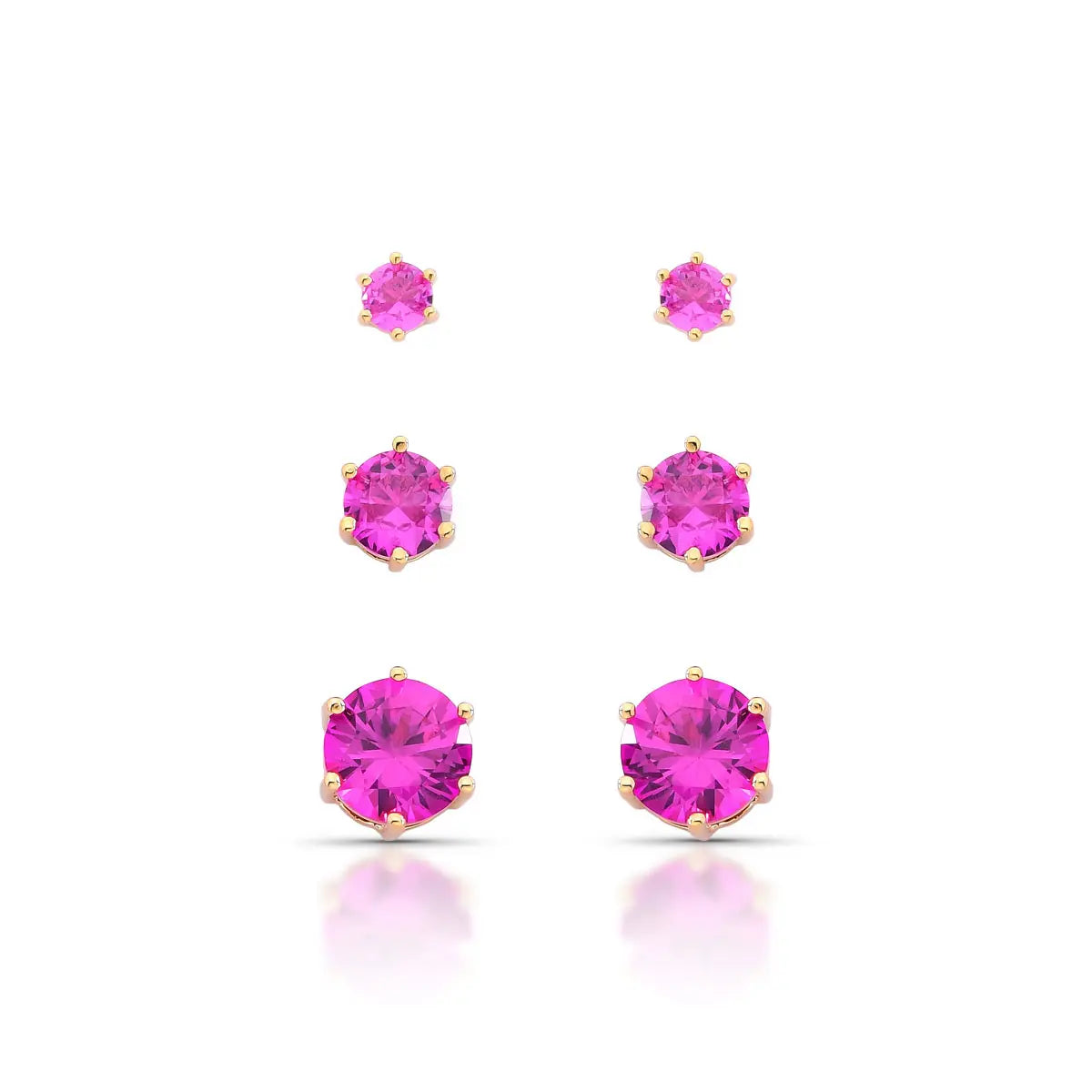 Brinco Trio Ponto de Luz Rosa Pink