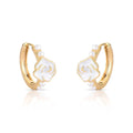 Brinco Argola Rosa Esmaltada White com Pérola Shell