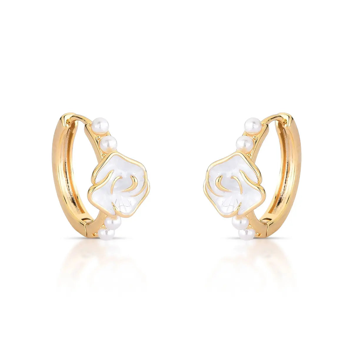 Brinco Argola Rosa Esmaltada White com Pérola Shell