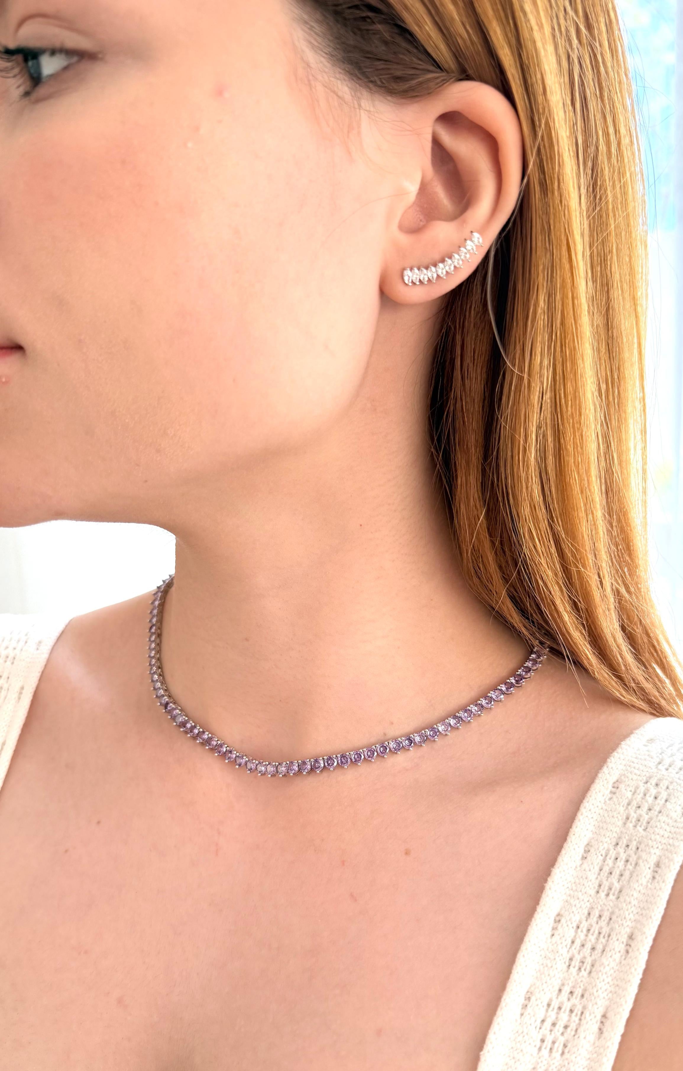 Colar Riviera Violeta - 3mm Três Garras 43cm Banho Ouro 18k