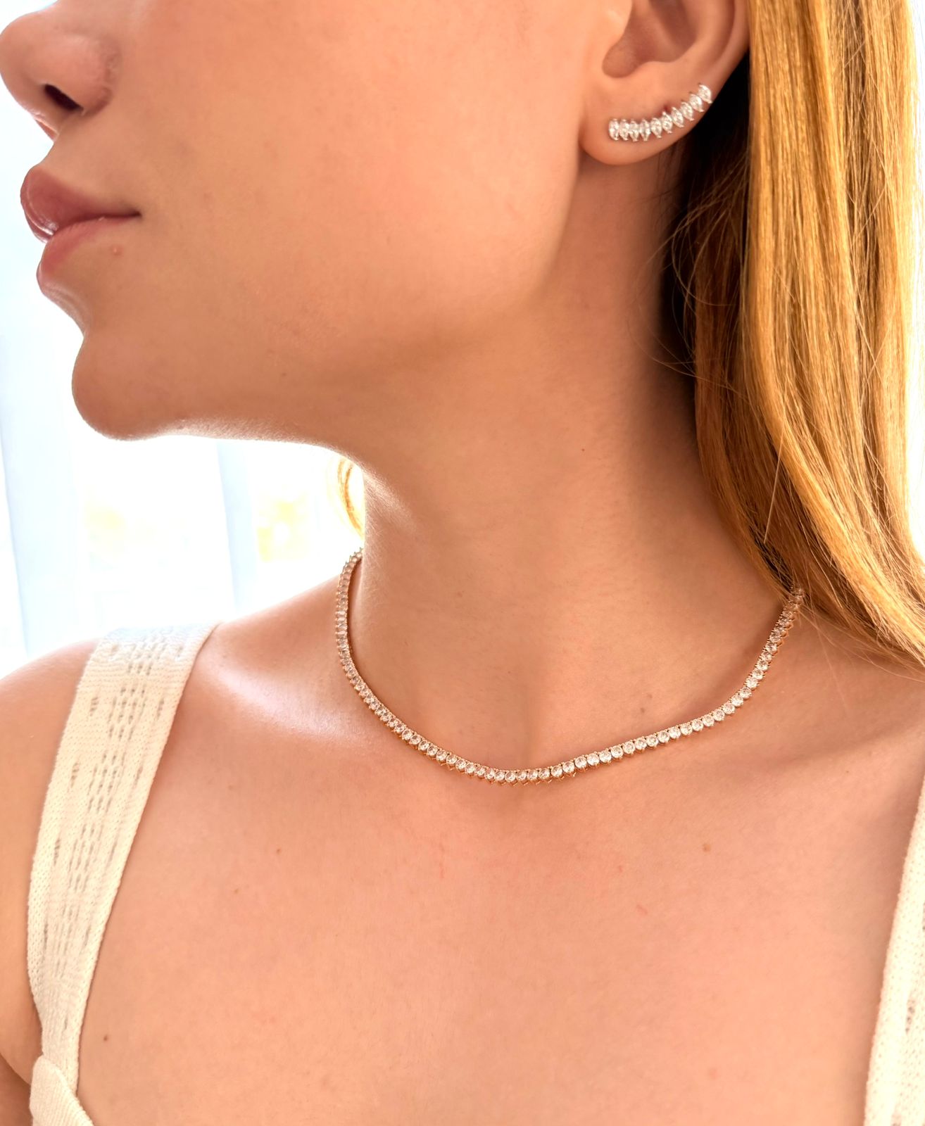 Colar Riviera 3mm Três Garras 43cm Banho Ouro 18k