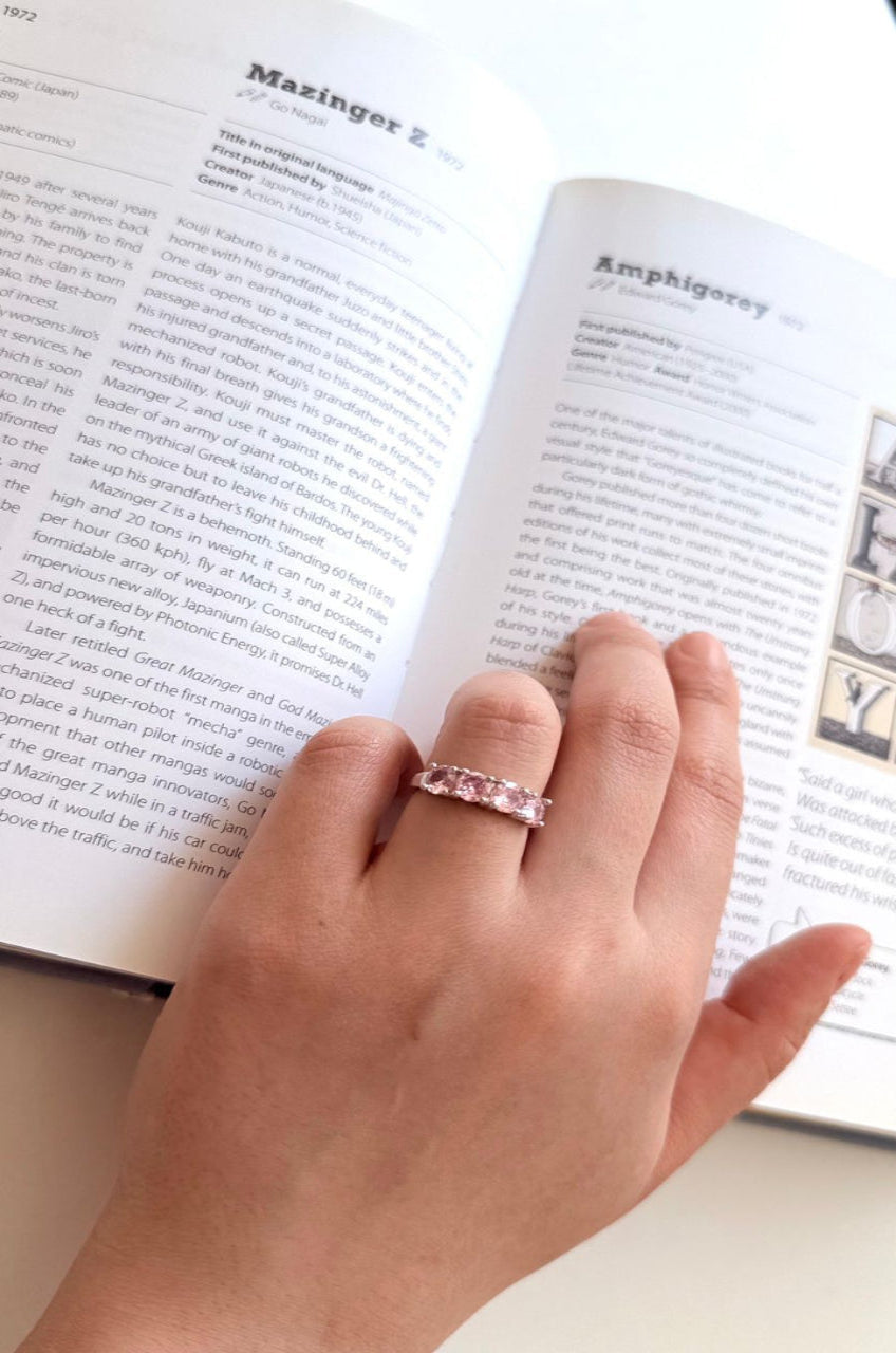 Anel Ródio Meia Aliança Turmalina Rosa