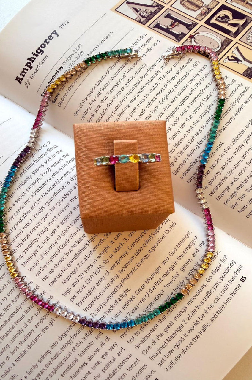 Anel Aparador Cristais Coloridos Ródio