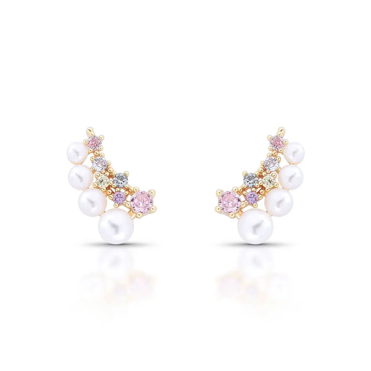 Brinco Ear Cuff Delicado Belle Pérola Shell e Zircônias Candy