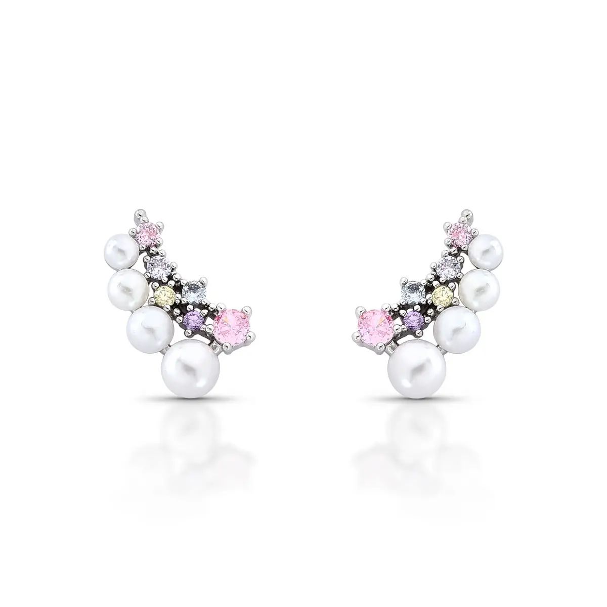 Brinco Ear Cuff Delicado Belle Pérola Shell e Zircônias Candy