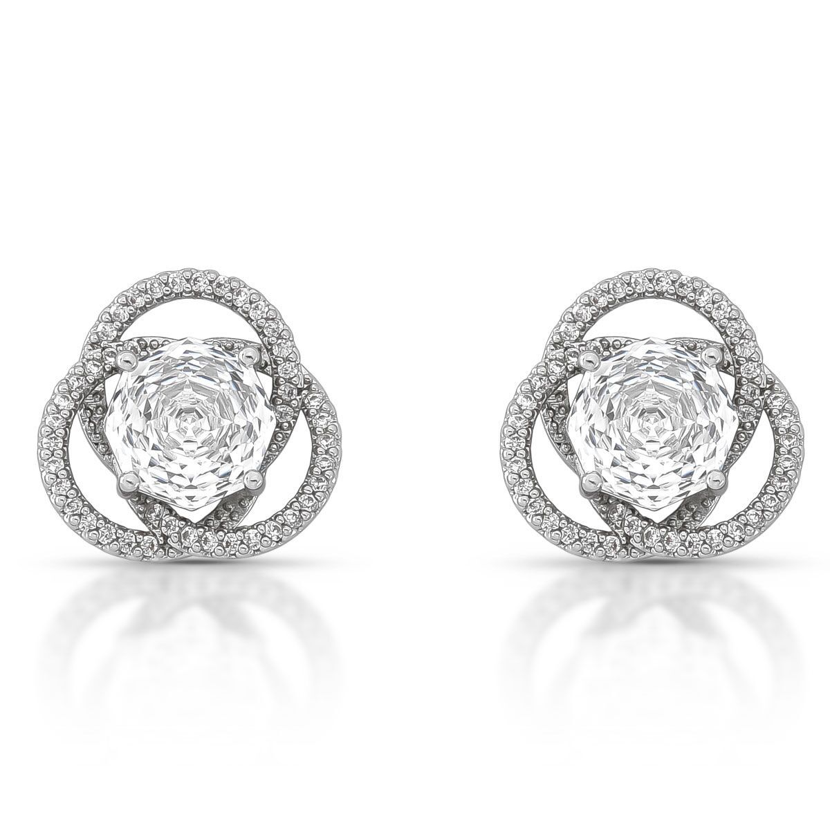 Brinco Rose Glow Cravejado com Zircônias Pino em Prata 925