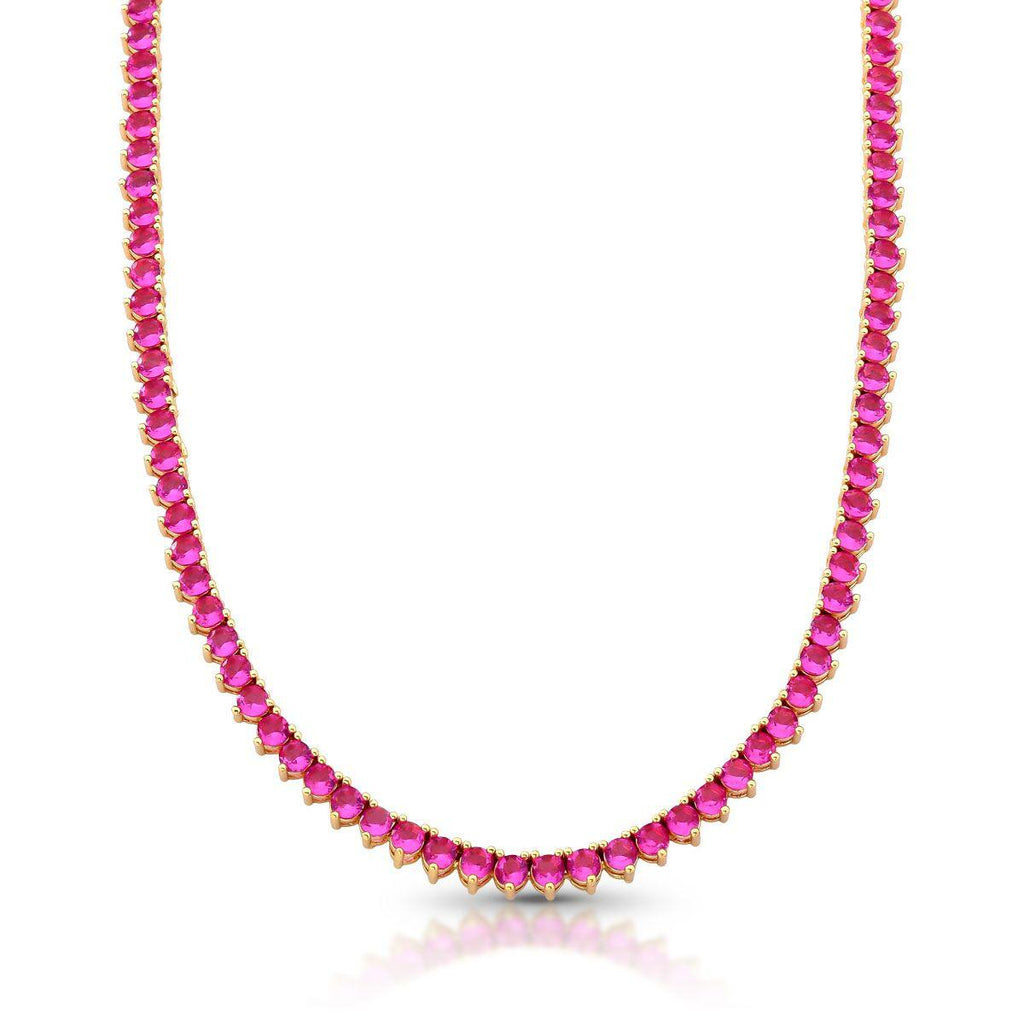 Colar Riviera Pink - 3mm Três Garras 43cm Banho Ouro 18k