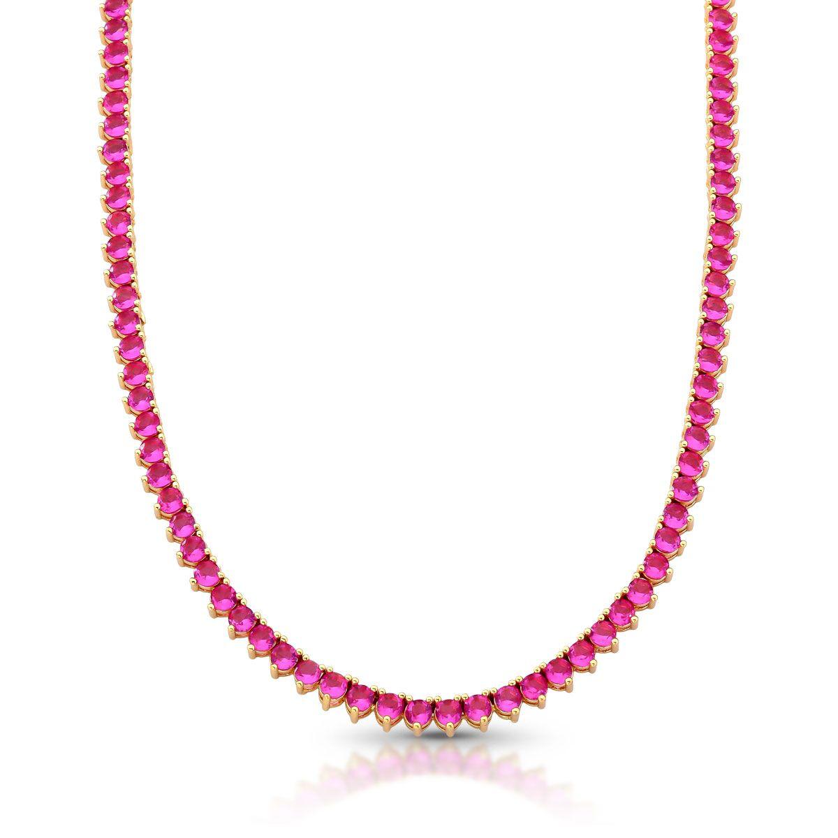 Colar Riviera Pink - 3mm Três Garras 43cm Banho Ouro 18k