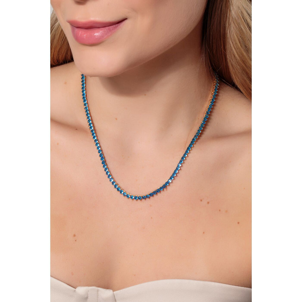 Colar Riviera Azul Safira  3mm Três Garras 43cm Banho Ouro 18k