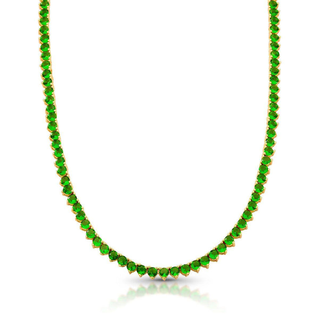Colar Riviera Esmeralda - 3mm Três Garras 43cm Banho Ouro 18k