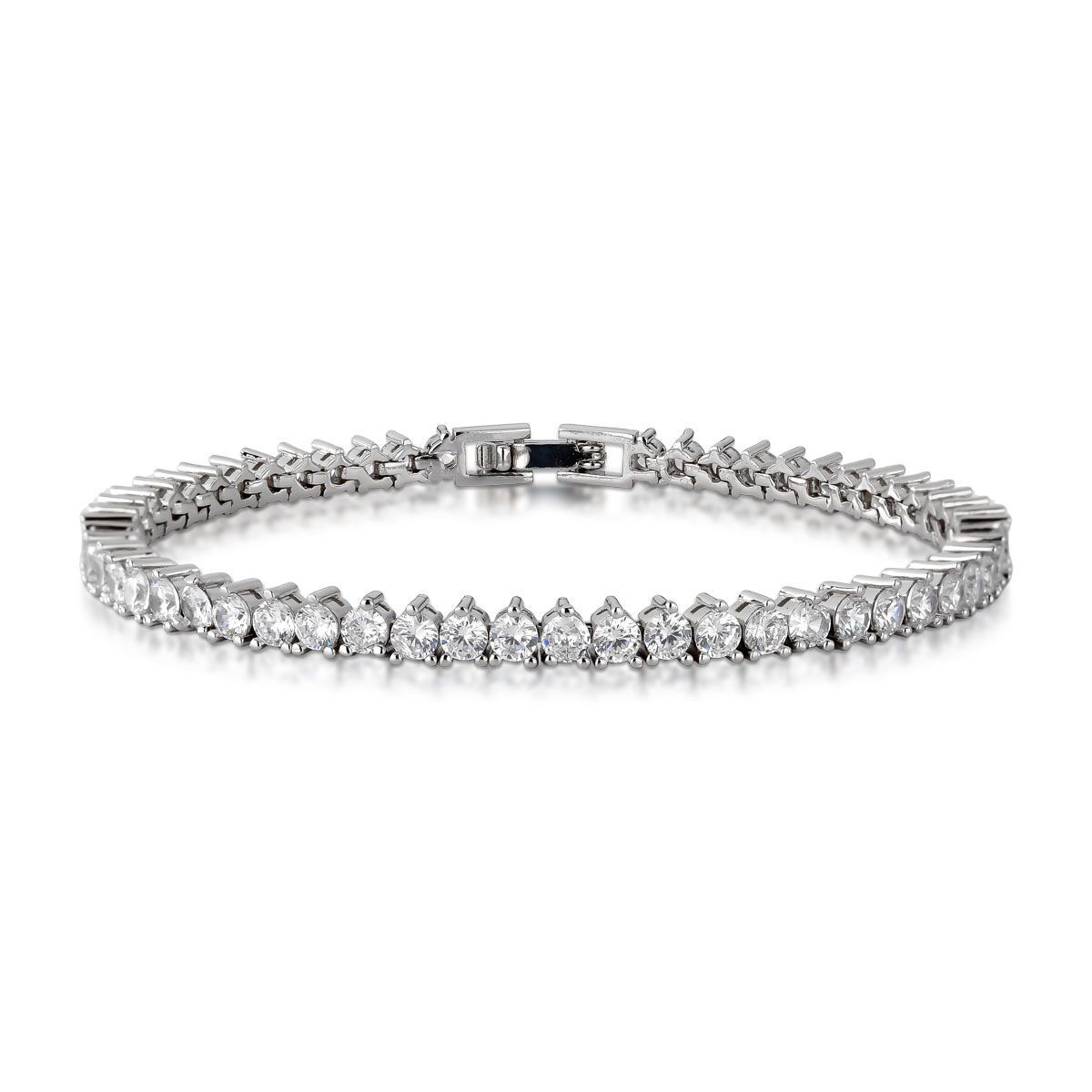 Pulseira Riviera 3mm Cristal Três Garras Banho Ródio Branco