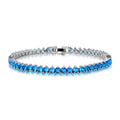 Pulseira Riviera 3mm Azul Safira Três Garras Banho Ródio Branco