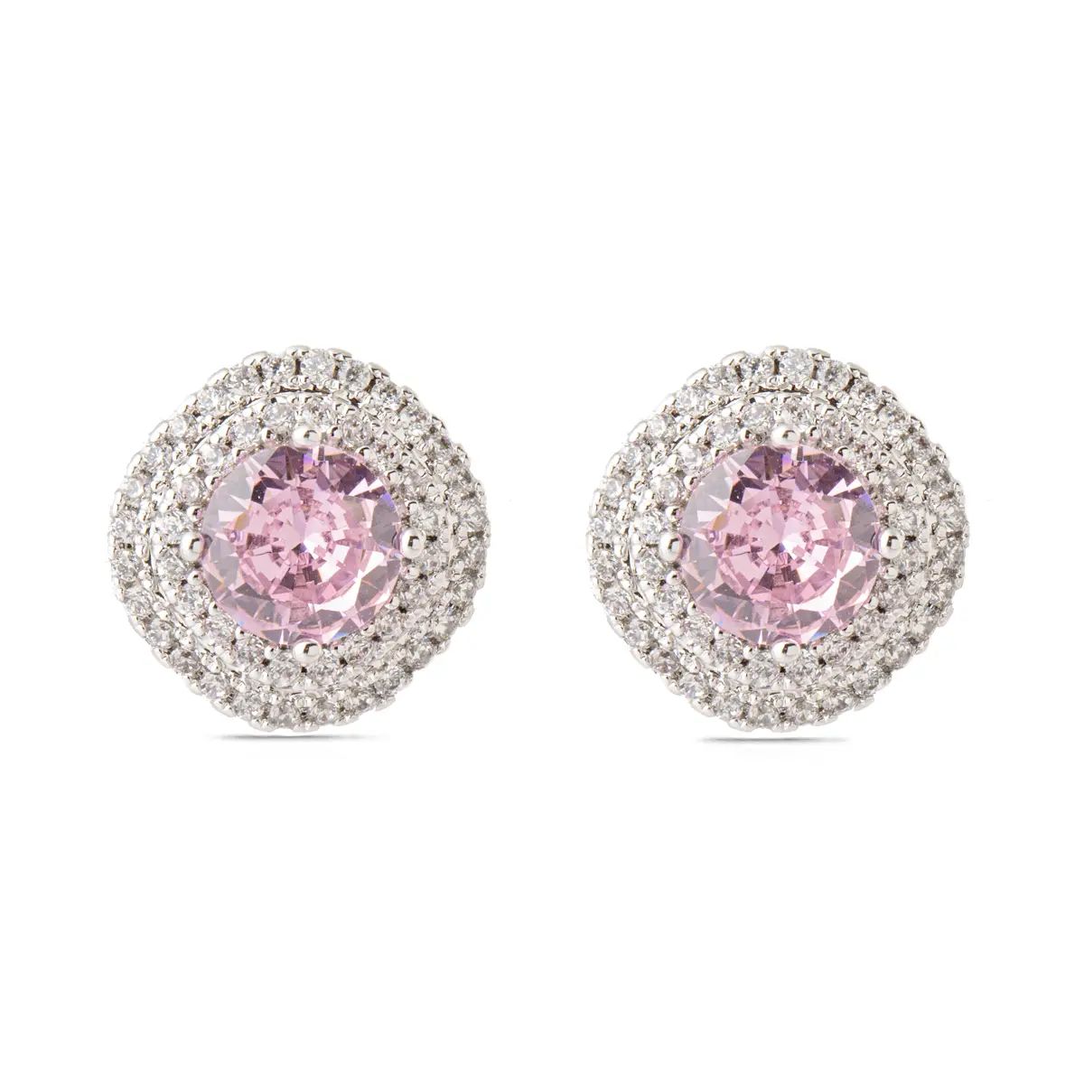Brinco Oval Cravejado Pink