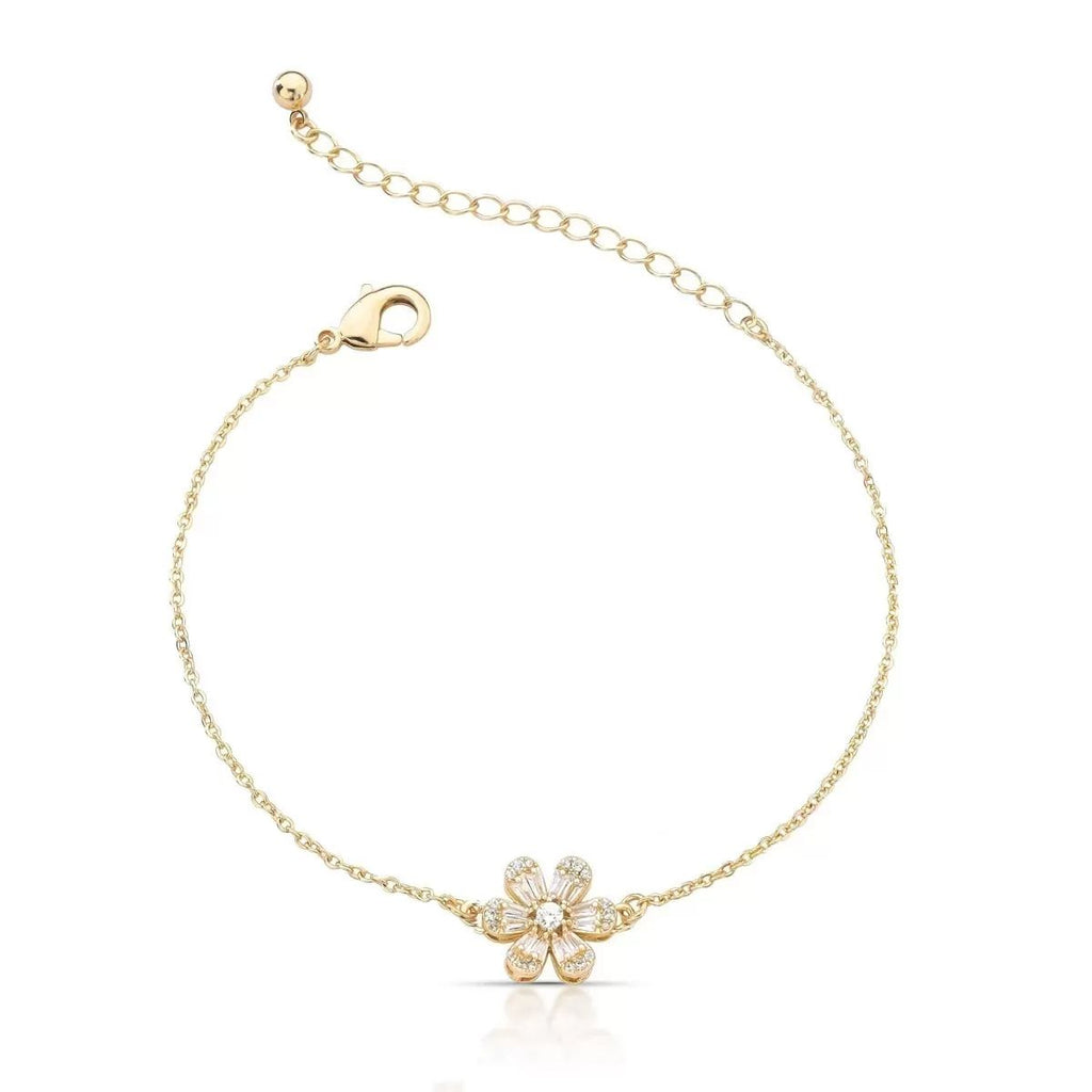Pulseira Delicada Flor de Luz Cravejada com Zircônias em Baguete
