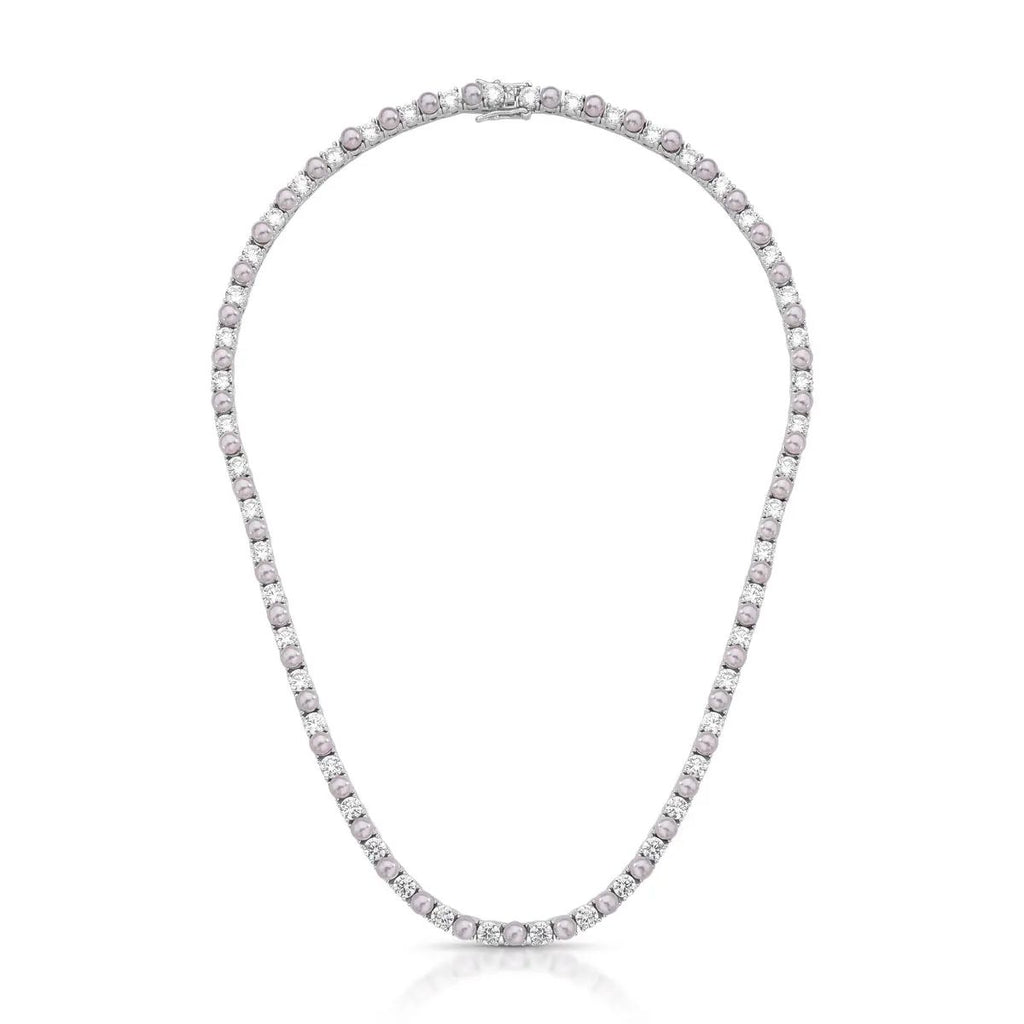 Colar Riviera Duo Pérolas Shell e Zircônias 4mm Quatro Garras