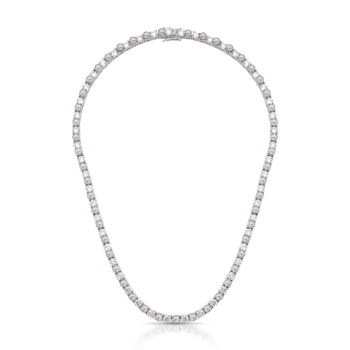 Colar Riviera Duo Pérolas Shell e Zircônias 4mm Quatro Garras
