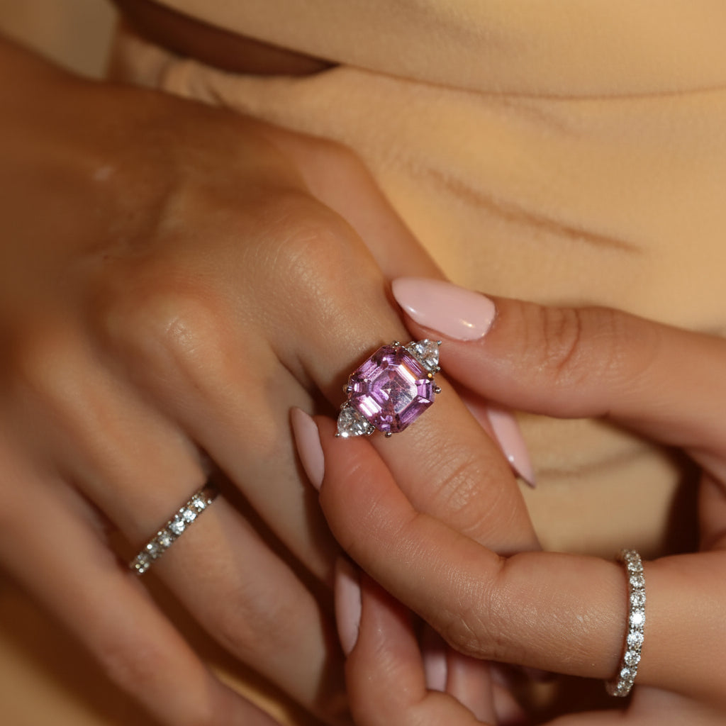Anel Rosa Quadrado Ice Cut